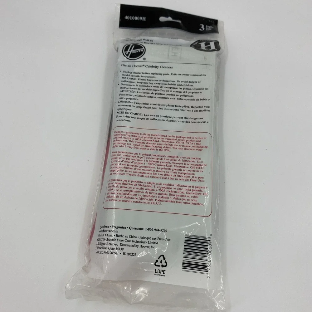 Genuine Hoover Celebrity Vacuum Bag Style H 4010009H 3 pack NEW